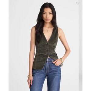 NEW Madewell V-Neck Cutaway Vest in Corduroy Green 00